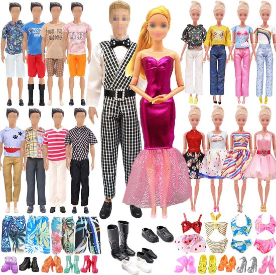 27 stuks kleding en accessoires voor Ken en Meisjes Poppen 1 Pak 5 Vrijetijdskleding Kleding 2 Zwembroek, 1 Avondjurk 2 Jurken 2 Casual Kleding 2 Badpakken 14 Schoenen