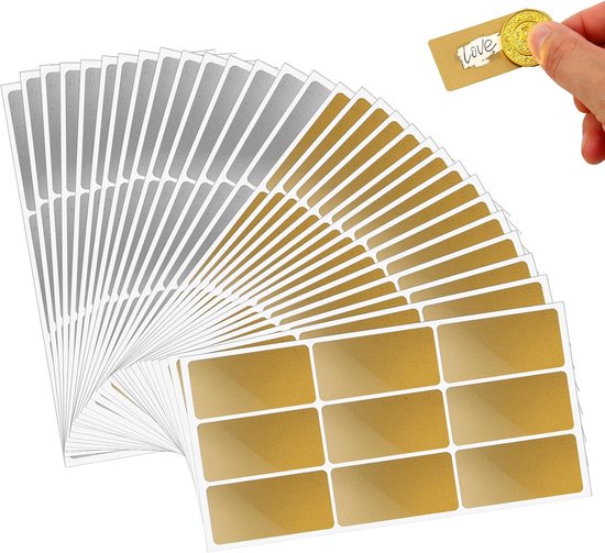 270 stuks gouden en zilveren krasstickers, om zelf te maken, 50 × 25 mm, kraskaarten om zelf vorm te geven, krasvrij om zelf te beschrijven, voor doe-het-zelf stickers, creatieve verrassingen