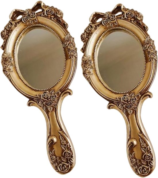 2stuks Retro Handspiegel Met Handvat Vintage Handspiegel Voor Vrouwen Compact Reismirror Voor Make-up Lichtgewicht Draagbaar Voor Thuis Onderweg