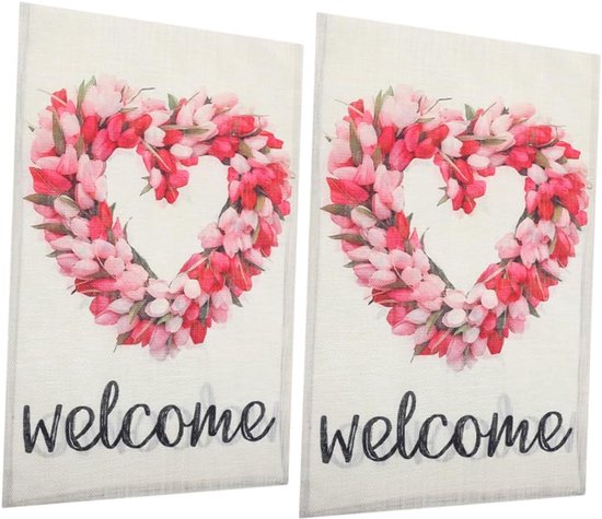 2stuks Valentijns Tuinvlag Met Hart Wreath Patroon Dubbelzijdige Buitenversiering Voor Tuin Binnenplaats Voor Valentijnsdag Decoratie