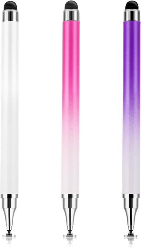 3-delige set tablet stylus touchpennen - 2-in-1 stylus pennen voor touchscreens - geschikt voor telefoons en Android tablets - wit, paars, roze
