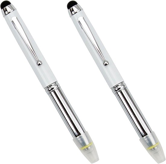3-in-1 Multifunctionele Balpen met LED Licht en Stylus, 2 Stuks, Zwarte Inkt