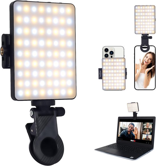 3-in-1 Zelfie Verlichting - Voor- en Achterkant Clip voor Alle Schermen - USB Oplaadbaar voor TikTok en Make-up - Videoconferentie Lamp - Wit - 1 Stuk van FONTRA៥៤