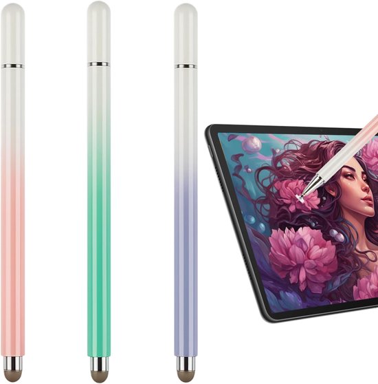 3-pack touch stylus, 2-in-1 universele smart pen touchscreen stylus compatibel met alle tablet touchscreens Geschikt voor Ga1axy/Xiaomi/iPad (paars + roze + groen) van Merkloos