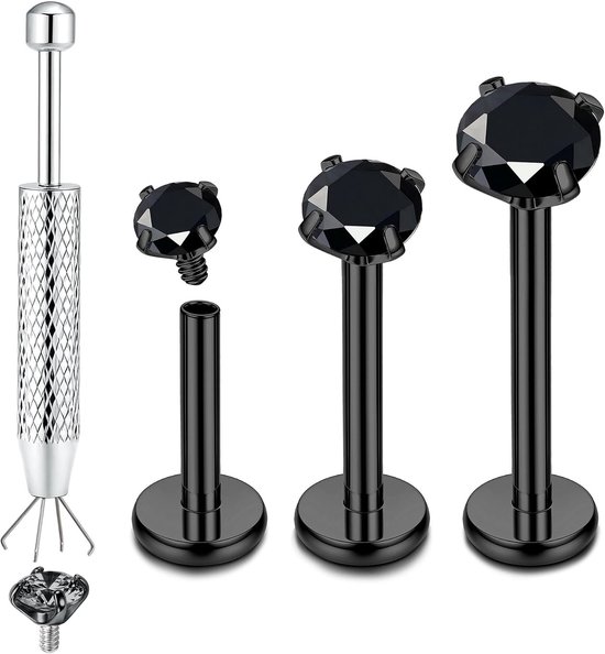 3 Stks 16G G23 Titanium Labret Stud - Intern Schroefdraad Lip Piercing Neus Studs - Lip Bar Tragus Helix Medusa Sieraden 6/8/10MM