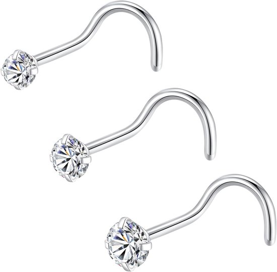 3 stks 316L Chirurgisch Staal 22g/20g/18g Neus Ringen Schroef Neus Studs 1.5mm 2mm 2.5mm CZ Zirconia Schroef Neus Ringen voor Vrouwen Mannen Nostrial Piercing Body Jewerly