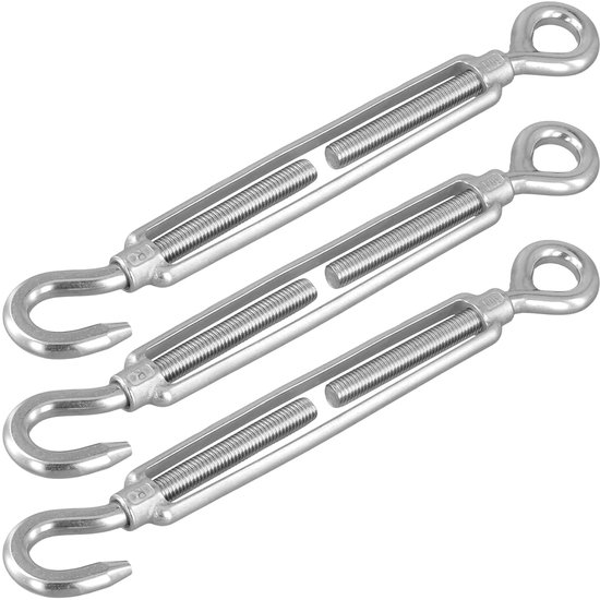 3 stuks 304 roestvrij stalen spanslot M12, verstelbare spansloten met haken, draadspanner voor kabelspanning, hekspanner