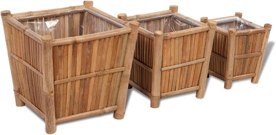 3 stuks bamboe verhoogd bed met nylon voering, verhoogd bed, verhoogde tuin, verhoogde bed plantenbak, verhoogde tuin bed plantenbak buiten (SPU: 41507)