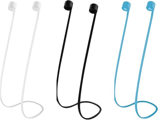 3 stuks bandjes voor AirPods, band voor AirPods, bevestigingsband compatibel met AirPods Pro 2/1 en AirPods 1/2/3, houder band met 70 cm, kleuren: zwart, wit, blauw, ideaal voor sport en dagelijks