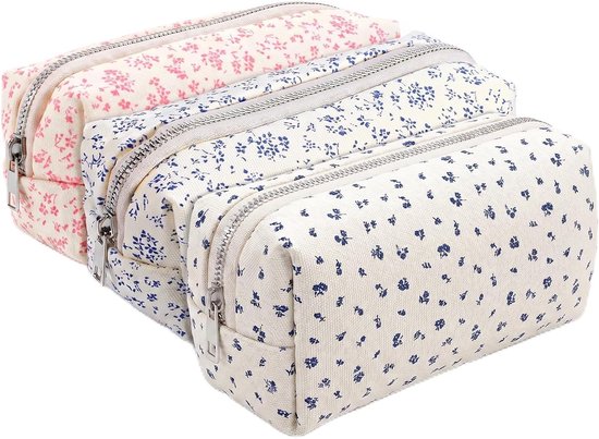 3 Stuks Bloemen Etui, Leuke Stof Potlood Tas Draagbare Esthetische Bloemen Potloden Pouch met Rits voor Meisjes Kantoor College Opslag Make-up Pouch