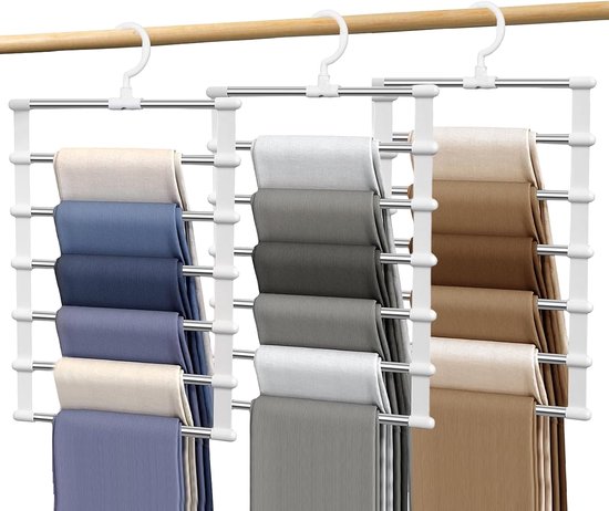 3 stuks broekhangers, ruimtebesparende broekhangers, opvouwbaar, antislip, kledinghanger, meervoudige kledinghanger, wit, kledingkast, organizer voor broeken, jeans, sjaals, handdoeken