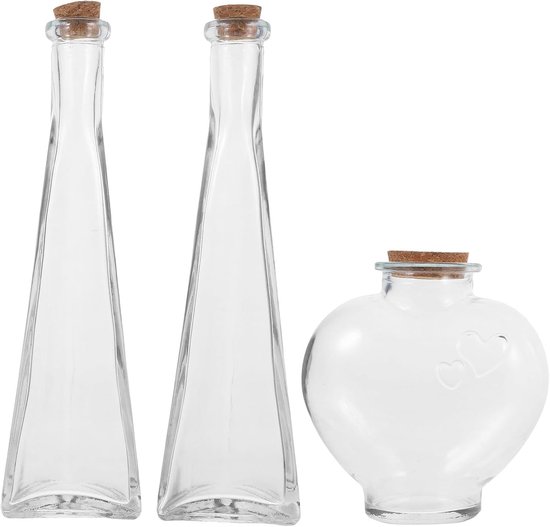 3 Stuks Delige Glazen Wensfles met Hartvormige Container voor Zandceremonie Decoratieve Handgemaakte Potten voor Bruiloft Souvenirs