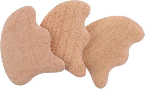 3 Stuks Delige Houten Gua Sha voor Gezicht Lichaam Multifunctionele Natuurlijke Guasha Tool voor Diepe Bindweefselmassage Meridiaanverzorging Ontspanning Draagbaar