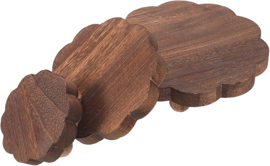 3 Stuks Delige Houten Plantenstandaards met Geschulpte Compacte Voetenbankjes voor Vochtbescherming Decoratieve Presentaties Geschikt voor Kleine Potten in Huis Keuken Kantoor
