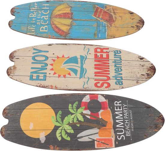 3 Stuks Delige Surfplank Houten Borden Wanddecoratie voor Oceaanthema Zomerfeest Accessoires voor Badkamer Woonkamer Entree van Kusthuis Authentieke Tropische