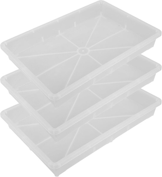 3 Stuks Delige Transparante Rechthoekige Plastic Kweekbakken Herbruikbare Plantentrays voor Zaaien Wateropvang Stevig voor Buitentuinieren