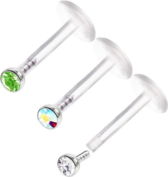 3 Stuks doorzichtige bioflex labret 1,2 mm 16g kristallen bol