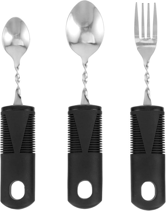 3 stuks flexibel bestek, bestek voor gehandicapten, bestek voor Parkinson volwassenen, flexibele lepel voor gehandicapten, flexibel bestek, dikke handgreep, voor kinderen, artrose, reuma,