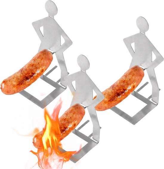 3 stuks grillworsthouders, staande man van roestvrij staal, grappige hotdoghouder, worstbraadstandaard, creatieve barbecue-accessoires, draagbare worsthouder voor gasbarbecue, outdoor, camping