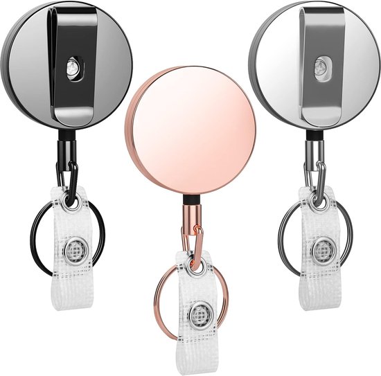 3 stuks Heavy Duty Badge Reels Intrekbare Badge Houder, Selizo Metalen Intrekbare Sleutelhanger Badge Reel ID Badge Houder Intrekbare met Riem Clip Sleutelhanger voor Sleutelnaam Kaarthouder