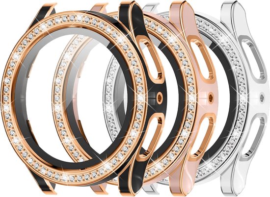[3 stuks] Kamita Diamond Screen Protector Case voor Samsung Galaxy Watch 5/Watch 4 40 mm, harde PC Bumper Cases met Gehard Glas Film, Glitter Cover voor Galaxy Watch5/Watch4 (Zwart+Rosegold+Wit)
