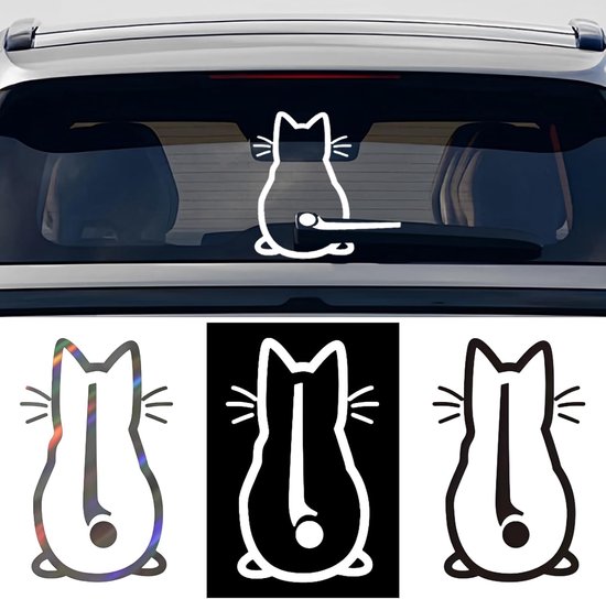3 stuks kattenwisserstickers, grappige cartoon kitten staart stickers achterruit stickers reflecterende autostickers, autosticker achterruit, kat autostickers kat voor laptop, mobiele telefoon