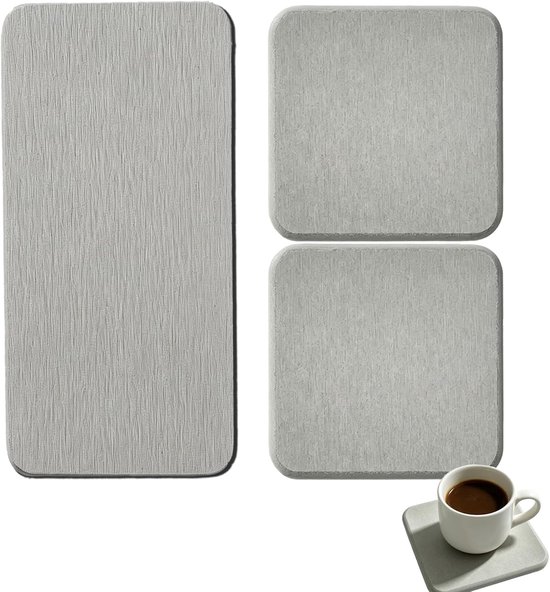 3 stuks kiezelstenen, diatomea-onderzetters, absorberend
