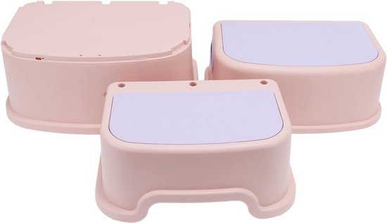 3 stuks kindervoetenbank stabiele skidproof bodem gladdere randen kinderkamer opstapje voor badkamers toiletten keukens wit plastic 13x9,1 inch elk (Roze)