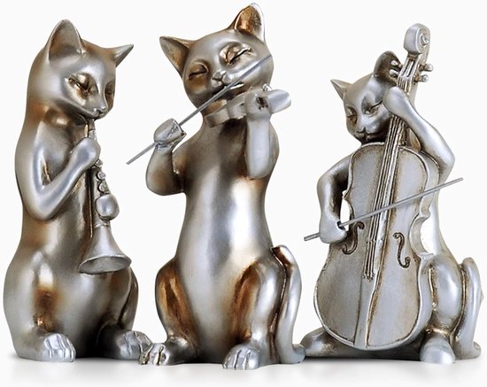3 Stuks Kunstdecoratie Ornament Standbeeld Sculptuur - Hars Muzikant Katten Beeldje Kat Standbeeld Vioolspeler Sculptuur Schattig Dier Miniatuur Retro Home Decor (B)