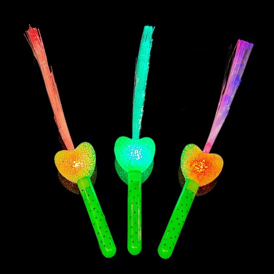 3 stuks LED hart lichtstaaf glasvezel knipperstaaf partystaaf lichtveer 36cm / in 3 kleuren bruiloft concert party (groen)