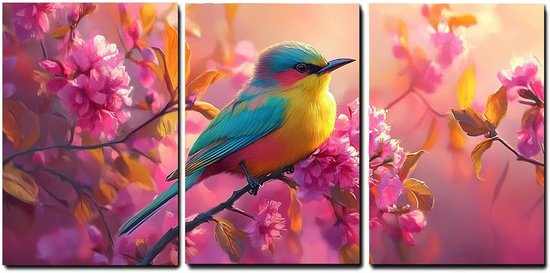 3 stuks moderne afbeeldingen bloemenprint op canvas met lijst, vogelmoderne afbeelding woonkamer poster, foto voor slaapkamer, woonkamer, keuken, eetkamer, bar decoratie, cadeaus voor dames, 45 x 70