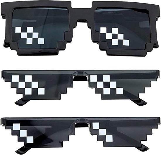 3 stuks pixel-mozaïekglazen, grappige spelletjes, partybril, zwarte zonnebril, foto-rekwisieten, uniseks bril voor reizen, fotografie, themafeesten, festivals