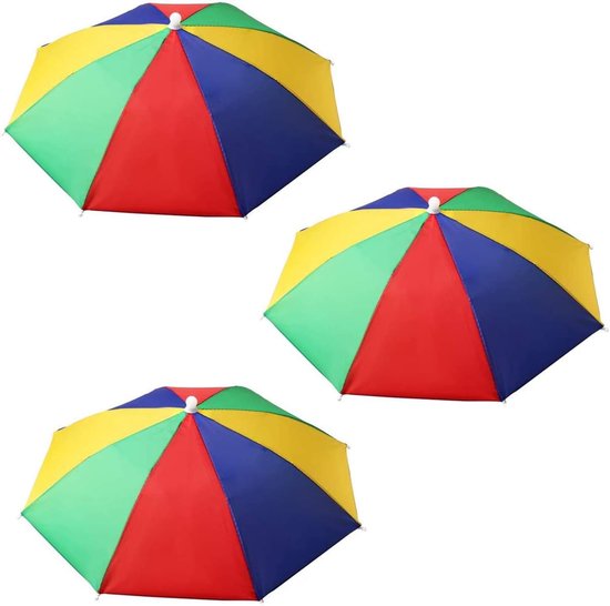 3 stuks regenboogparaplumutsen met elastische band, handsfree, grappige strandfeestmutsen, verstelbare maat, geschikt voor alle leeftijden, kinderen, mannen en vrouwen