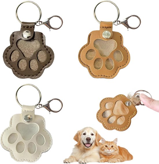 3 stuks sleutelhangers van leer voor huisdieren, honden en katten, sleutelhangers van leer in pootvorm van hond en kat, karabijnhaak voor handtassen, portemonnees, rugzakken