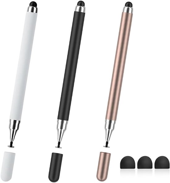 3 stuks tablet pen – 2 in 1 touchscreen pen voor mobiele telefoon & tablet | universele stylus compatibel met iPad, Android en alle touchsces