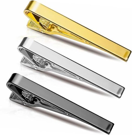 3 stuks Tie Clips voor Mannen Lange Stijlen Tie Bar Clip Set Vierkante Randen Tie Tack Pins Stropdas Bar Stropdas Bruiloft Zakelijke Clips (Zilver Goud Zwart)