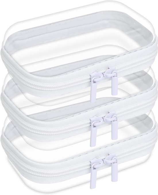 3 stuks toilettas, transparant, stijf, met ritssluiting