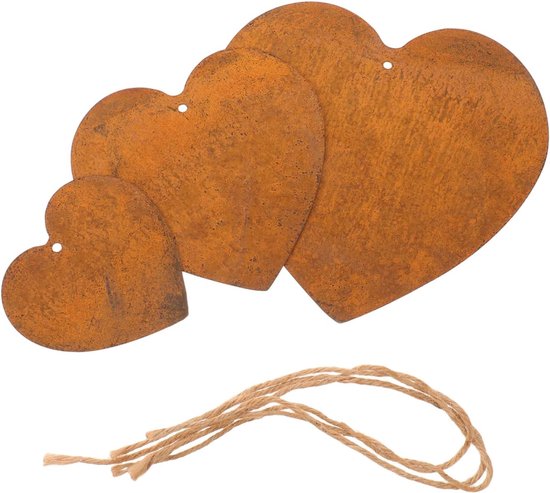 3 Stuks Vintage Metalen Hart Hangers met Verweerde Roestige Textuur Jute Hartvormige Muurdecoratie voor Buiten Romantische voor Bruiloften Verjaardagen Kerst
