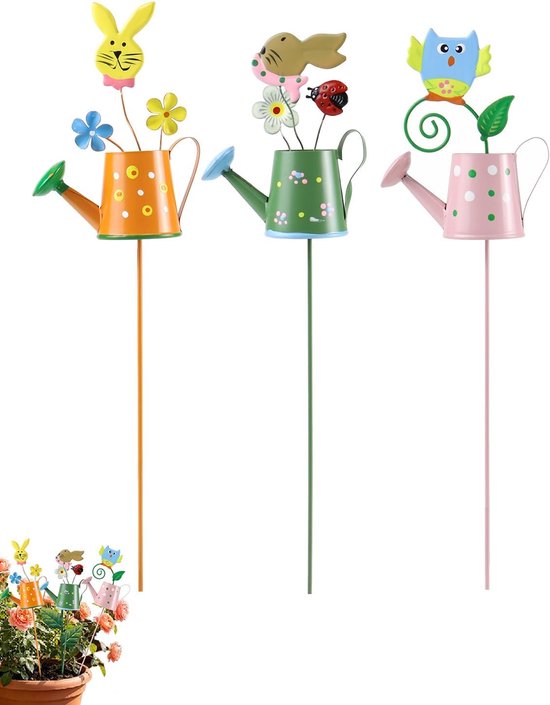 3 stuks waterkoker, tuindecoratie voor buiten, weerbestendig, metalen tuindecoratie, cartoon-dieren, tuindecoraties, voor woonkamer, balkon, tuin, bloempot