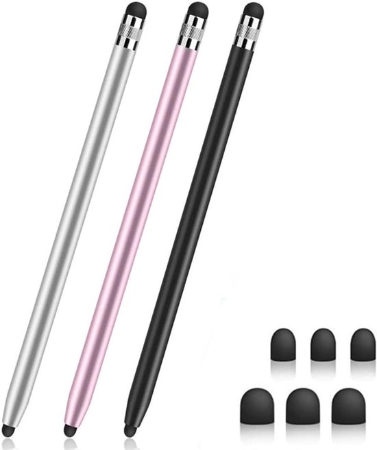 3 styluspen voor touchscreen, universeel voor capacitieve tablet, 2-in-1 styluspen, zeer gevoelige punt van het touchscreen, universeel compatibel met alle mobiele telefoons, tablets