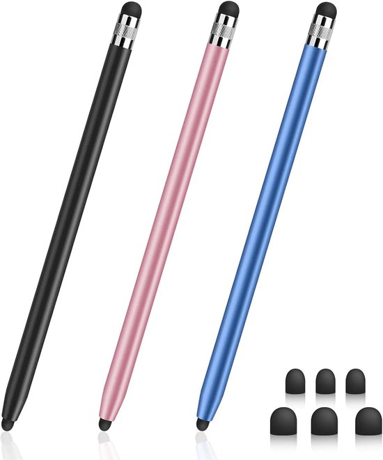 3 styluspennen voor touchscreen, gevoeligheid en capacitieve stylus 2-in-1 tablet touchscreen pen met 6 extra reservetips voor iPad Pro/iPhone/Samsung Galaxy en alle universele aanraakapparaten