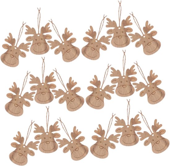 30 Stuks Delige Onbewerkte Houten Rendier Hangornamenten met Jute Touw voor DIY Kerstdecoratie voor Creatieve Feestelijke Woondecoratie Kerstboomversiering