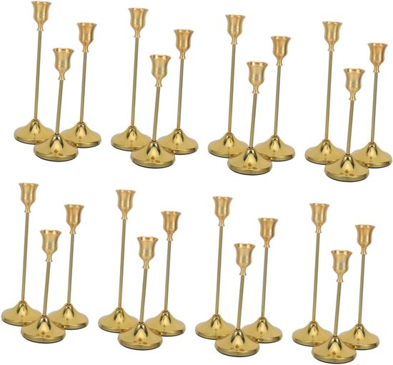 30 Stuks Delige Vintage Metalen Hoge Kandelaar in Antieke Messingkleur Stabiele Tapered Kaarshouders met Brede Basis voor Bruiloftsdecoraties Geschikt voor Kaarsen