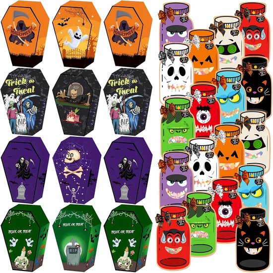30 stuks Halloween zoete traktatiezakken, pompoen spin vleermuis doodskist doos truc of traktatie, snoep snacks koekjes verpakking voor Halloween feest, feestbenodigdheden