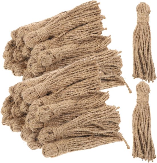 30 Stuks Jute Tassels voor DIY Houtkralen Slinger Rustieke Touw Decoratie voor Kerst Seizoen Natuurlijke Jute Crafting Rope voor Creatieve Handwerkprojecten