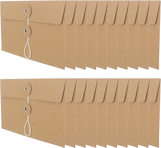 30 Stuks Kraft Papieren Enveloppen met Sluitkoord Knoop X Bruine Herbruikbare Documentenvellen Multifunctionele Kantoorboekje Tas voor Efficiënt Organiseren van Papieren Documenten