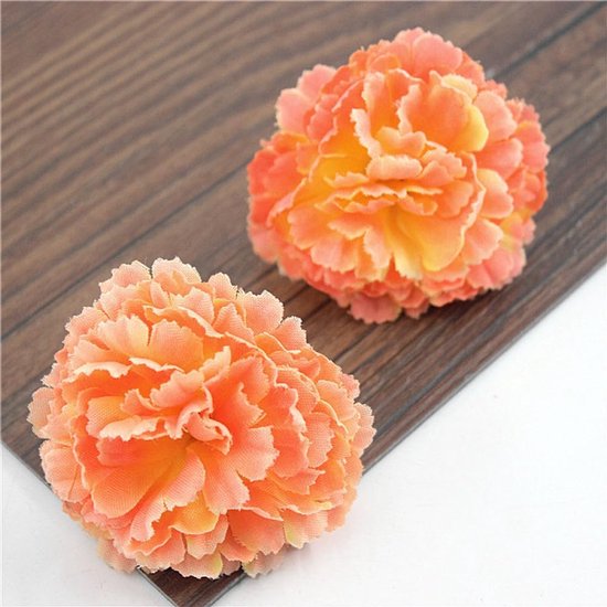 30 stuks kunstmatige anjer bloemhoofden bruiloft woondecoratie accessoires steelloze bloemhoofden esthetische faux bloemen decor ambachten, oranje