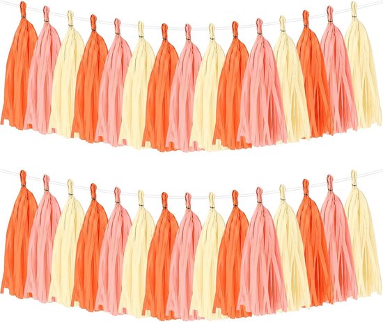 30 Stuks Quasten Slinger Decoratie Oranje Beige van Papier – Quasten Slinger van Zijdepapier voor Feest Tuinfeest Woonkamer Herfst Decoratie – Wanddecoratie Tafeldecoratie Verjaardag Bruiloft