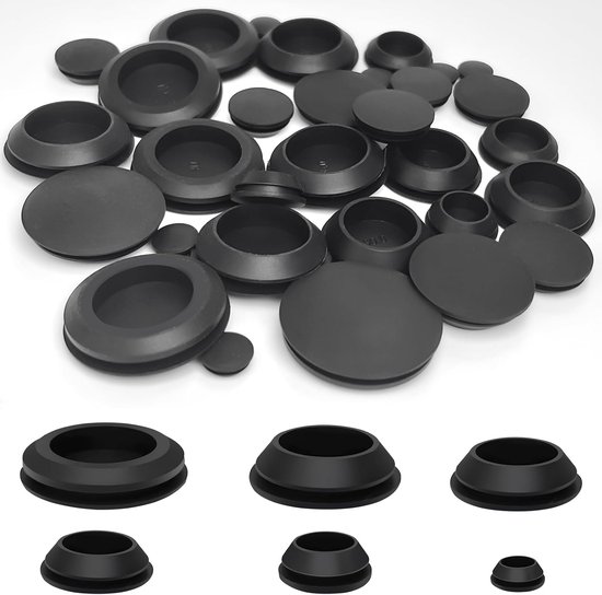 30 stuks rubberen stoppen, siliconen rubberen stops, rubberen sluitdoppen, waterdichte knoopsgat-eindkappen, rubberen tussenset, voor draadbescherming, kabelgoot (12, 20, 25, 30, 35, 40 mm)