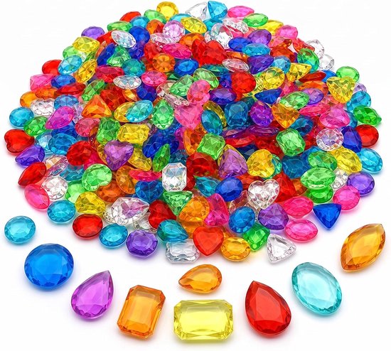 300 stuks edelstenen voor kinderen, kleurrijke acryl glitterstenen